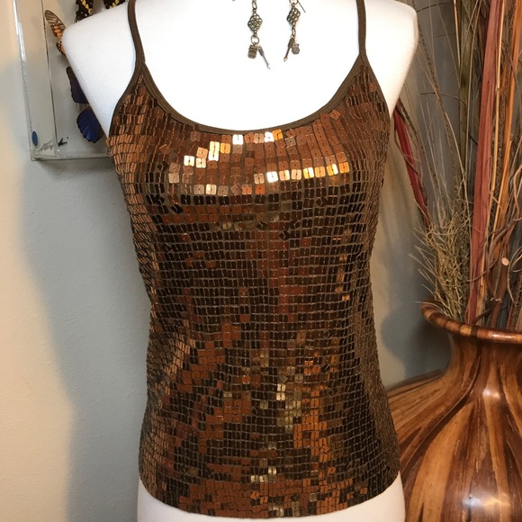 bebe Tops - Bebe Copper Sequin Cami Top Large Bronze Brown